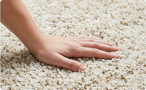 Hand touching clean carpet